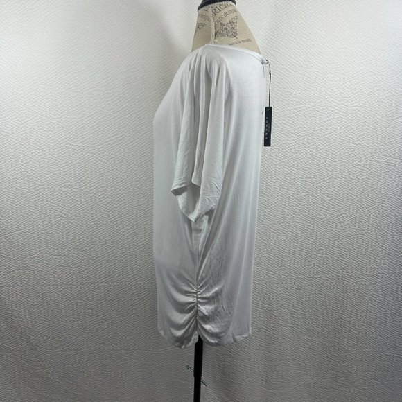 Made by Johnny Women's White Short Sleeve Boat Neck Dolman Top Side Shirring NWT - Picture 3 of 7